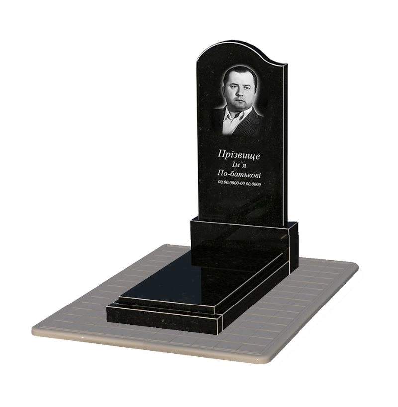 Основне Гранітна плита на могилу з гробницею одинарна із чорного граніту Коростишів з хвилею різьблена к12-kor-npf-120-60-08-011-l-pbd3