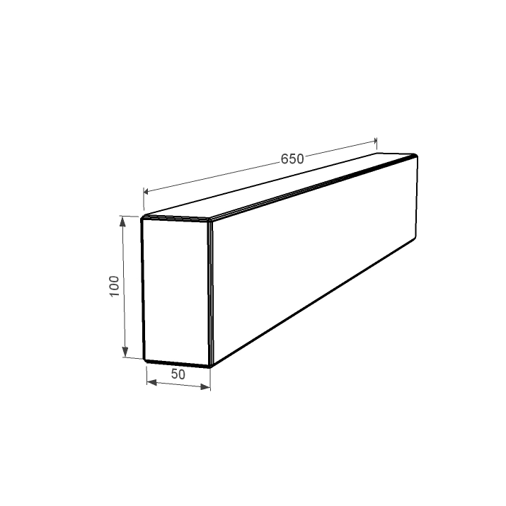 Размеры Брус для цветника и гробницы Букинского карьера 650x100x50 из гранита боковой с полированными фасками br-buk-pf-65-10-05