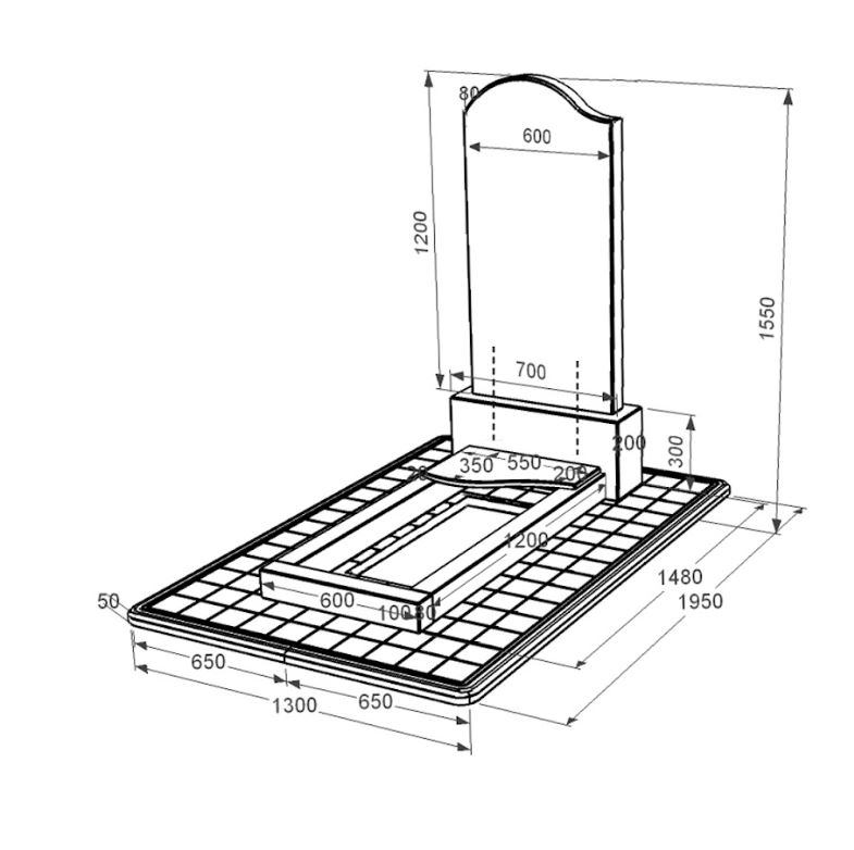 Розміри Гранітний пам'ятник широкий одинарний із чорного граніту Коростишів з хвилею різьблений к4-kor-npf-120-60-08-011-l-pbd3