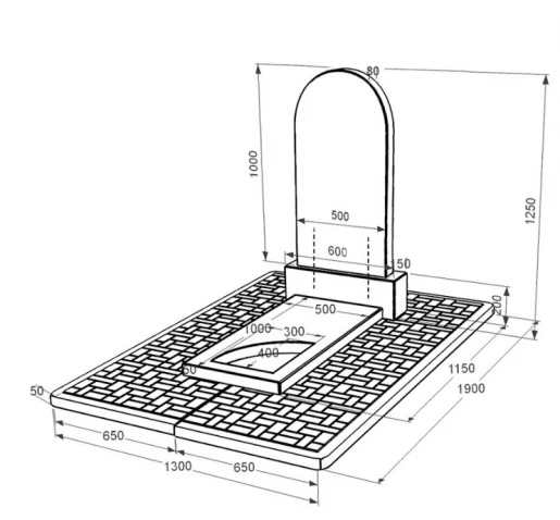 Размеры Гранитный памятник с вырезанным уголком одинарный из черного гранита Коростышев к9-kor-pf-100-50-08-006-pbd2