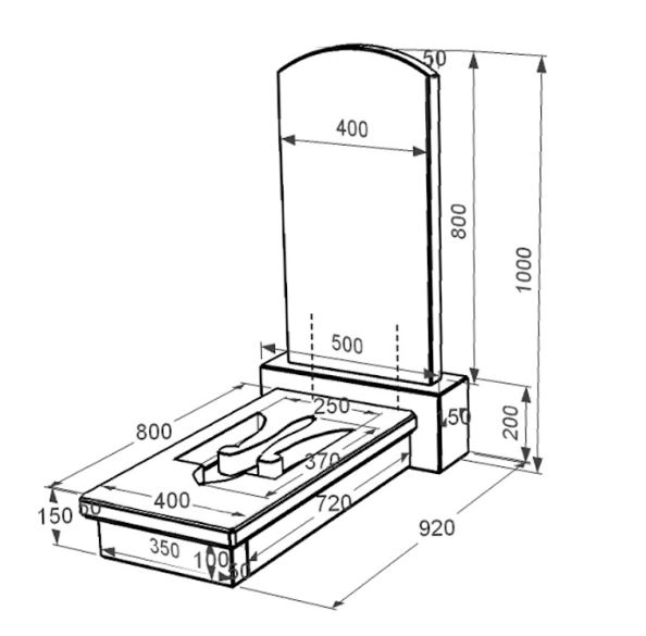 Размеры Гранитный памятник высотой 100 см одинарный из черного гранита Коростышев с Трезубом вырезанным к8-kor-npf-80-40-08-009