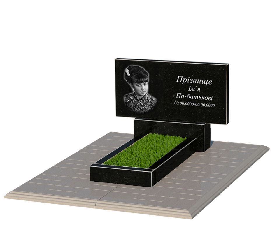 Основное Гранитный памятник с черной стелой одинарный из черного гранита Коростышев без резных работ к1-kor-npf-40-80-05-001-pbd1