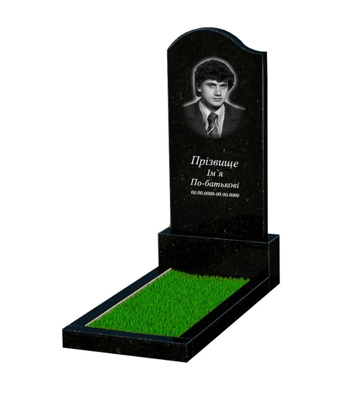 Основне Надгробний пам'ятник із граніту синові одинарний із чорного граніту Коростишів з хвилею різьблений к2-kor-pf-120-60-08-011-l