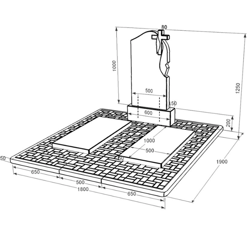 Размеры Гранитный памятник от производителя Украина двойной из черного гранита Коростышев с крестом и плащаницей резной к17-kor-npf-100-50-08-142-r-pbd2