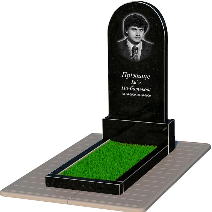 Основне Пам'ятник із граніту висотою 150 см одинарний із чорного граніту Коростишів з полукруглою стелою к2-kor-npf-120-60-08-006-pbd3