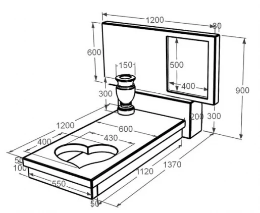 Размеры Памятник из мрамора стела 60х120 см одинарный из беевого мрамора Дайна с сердцем резная работа к11-dan-pf-60-120-08-001