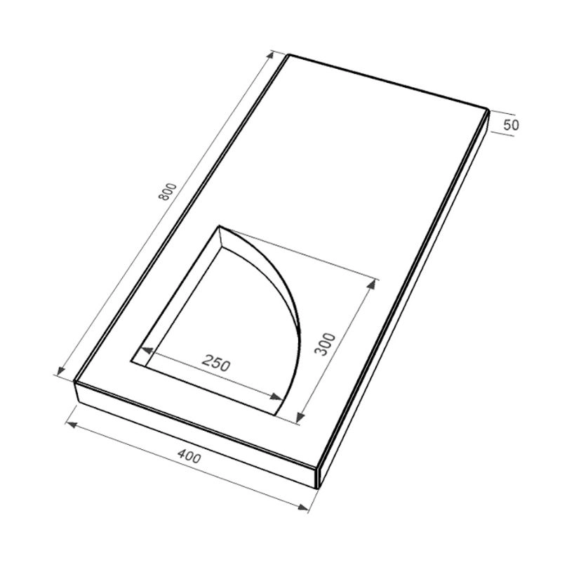 Размеры Надгробная плита бежевая 800x400x50 из мрамора Дайна с полированными фасками плита Уголок левая pl-dan-pf-pt-80-40-05-KUT-l