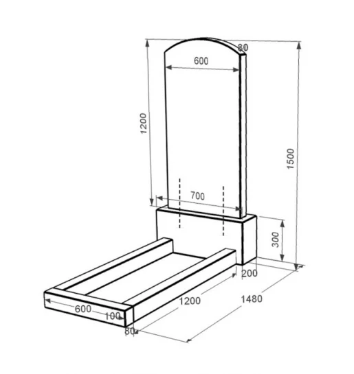 Размеры Гранитный памятник высотой 150 см одинарный из черного гранита Коростышев с дугой резной к1-kor-npf-120-60-08-009
