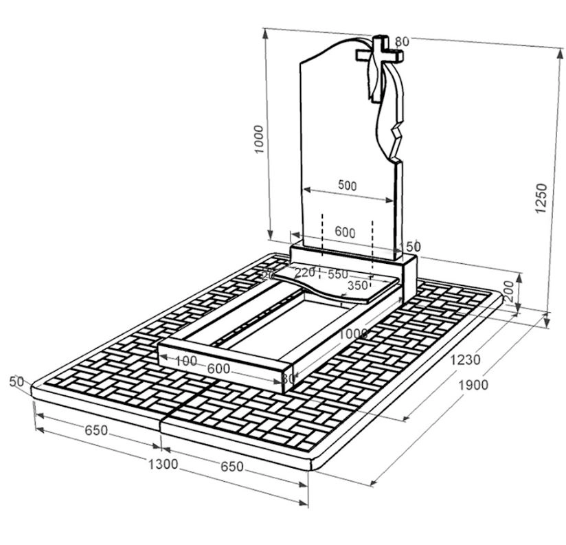 Розміри Пам'ятник із граніту стела 100х50 см одинарний із чорного граніту Коростишів з хвилею різьблений к5-kor-npf-100-50-08-142-r-pbd2