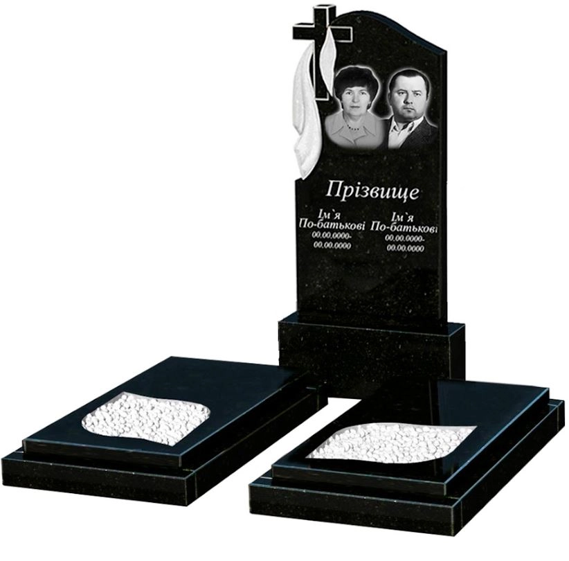 Основне Гранітний пам'ятник стела 120х60 см подвійний із чорного граніту Коростишів з листом різьблена робота к22-kor-pf-120-60-08-142