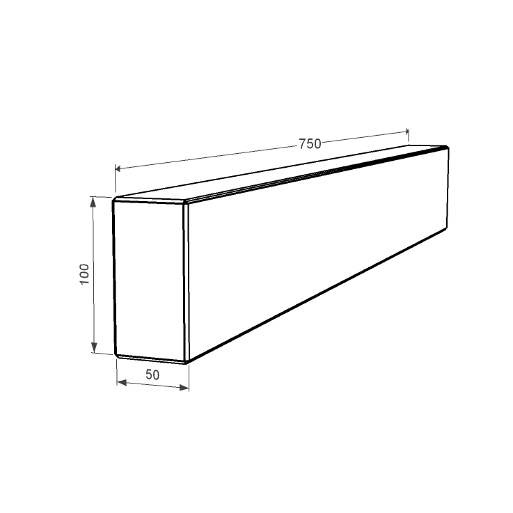 Размеры Брус для цветника и гробницы длиной 75 см 750x100x50 из гранита боковой с неполированными фасками Букинского карьера br-buk-npf-75-10-05