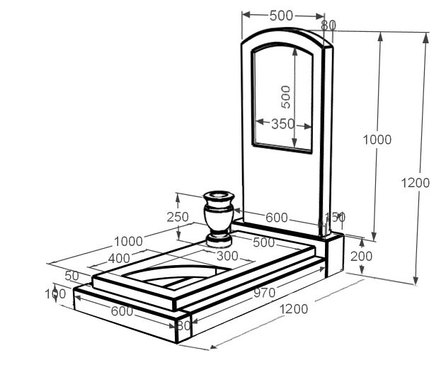 Розміри Мармуровий пам'ятник на могилу з мармуру Дайна з вирізаним куточком к24-dan-pf-100-50-08-009
