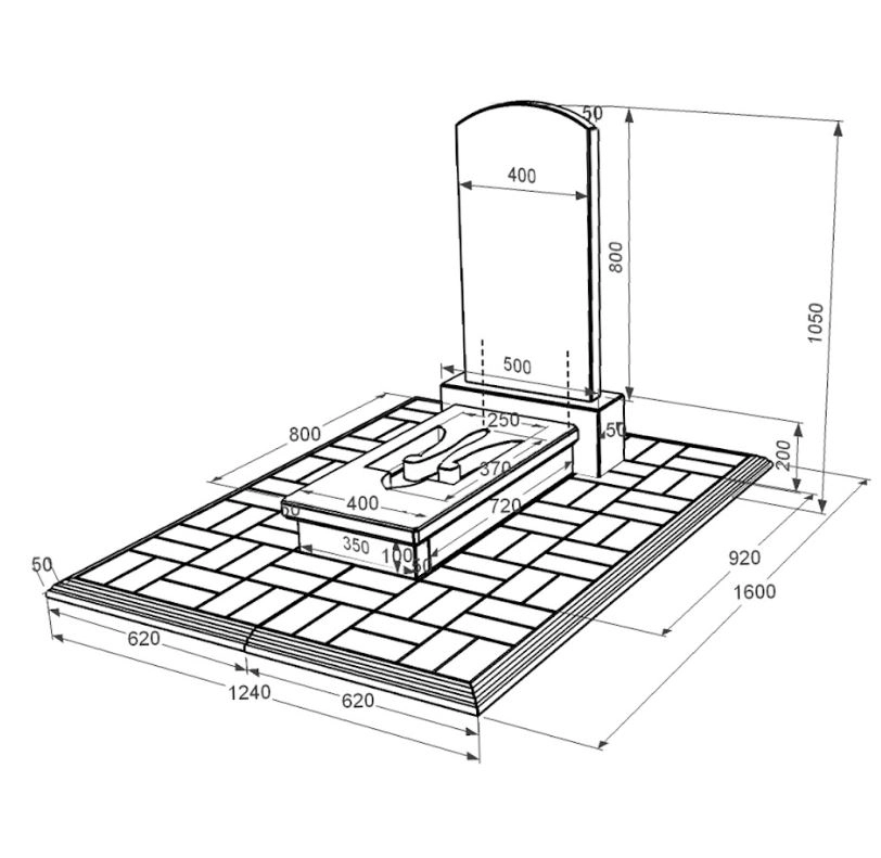 Розміри Пам'ятник із граніту з Тризубом вирізаним одинарний із чорного граніту Коростишів к8-kor-pf-80-40-08-009-pbd1