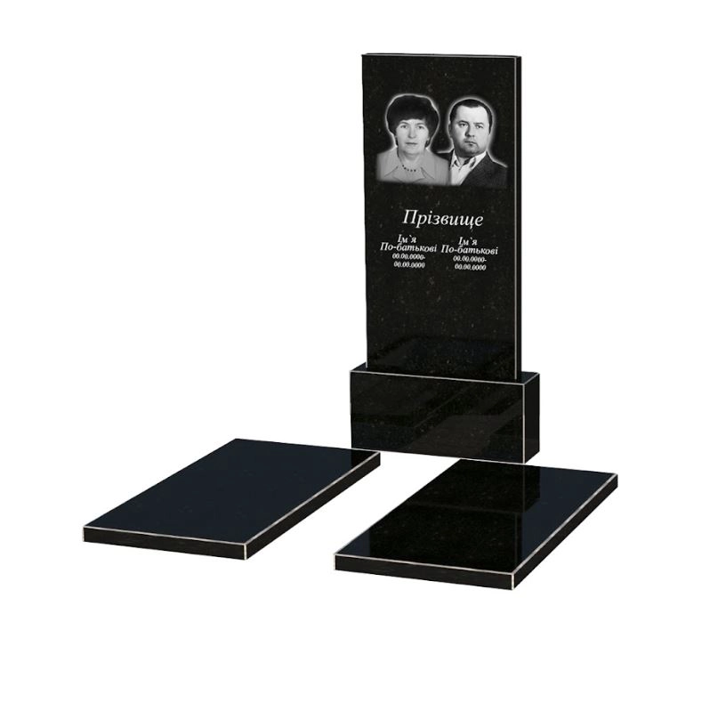 Основне Пам'ятник із граніту стела 120х60 см подвійний із чорного граніту Коростишів без різьблених робіт к17-kor-npf-120-60-08-001