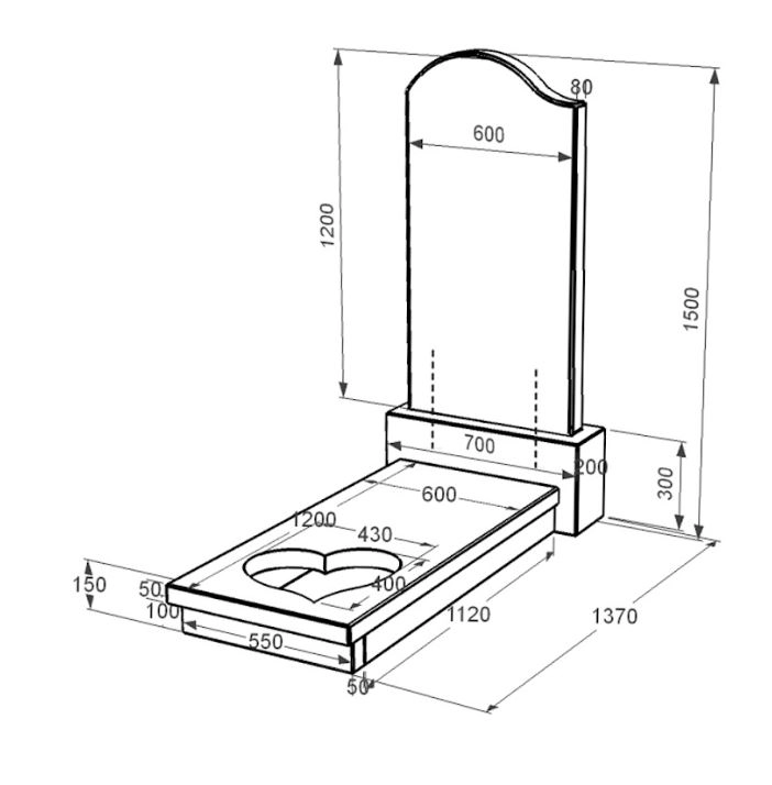 Розміри Пам'ятник із граніту батькові одинарний із чорного граніту Коростишів з серцем різьблена робота к11-kor-pf-120-60-08-011-l