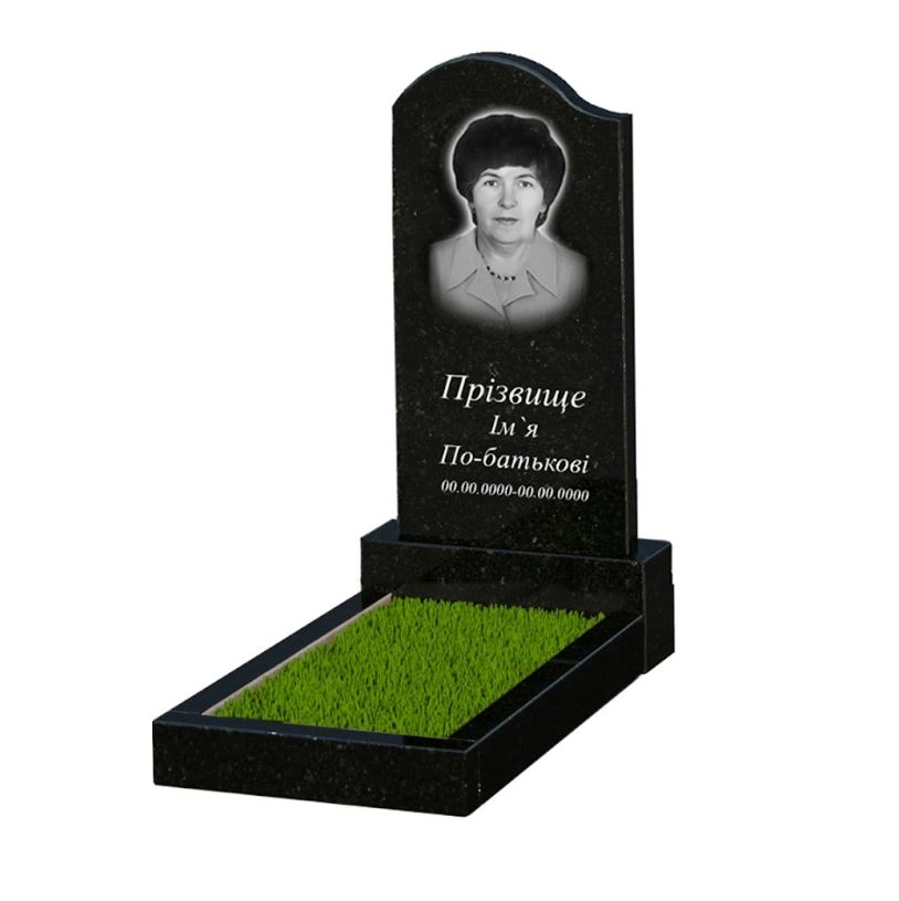 Основное Гранит надгробие стела 80x40 см одинарное из черного гранита Коростышев с волной резное к2-kor-pf-80-40-05-011-l