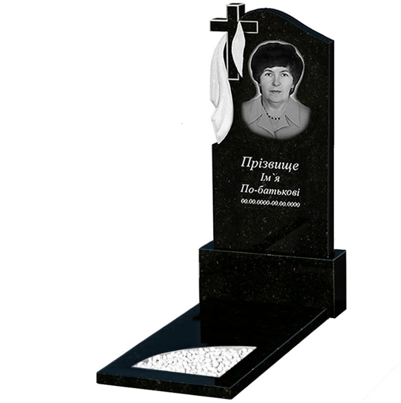Основное Гранитный памятник с вырезанным уголком одинарный из черного гранита Коростышев к9-kor-pf-120-60-08-142