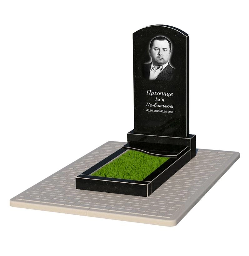 Основне Гранітна плита на могилу з хвилею різьблена одинарна із чорного граніту Коростишів к5-kor-npf-100-50-08-009-pbd2