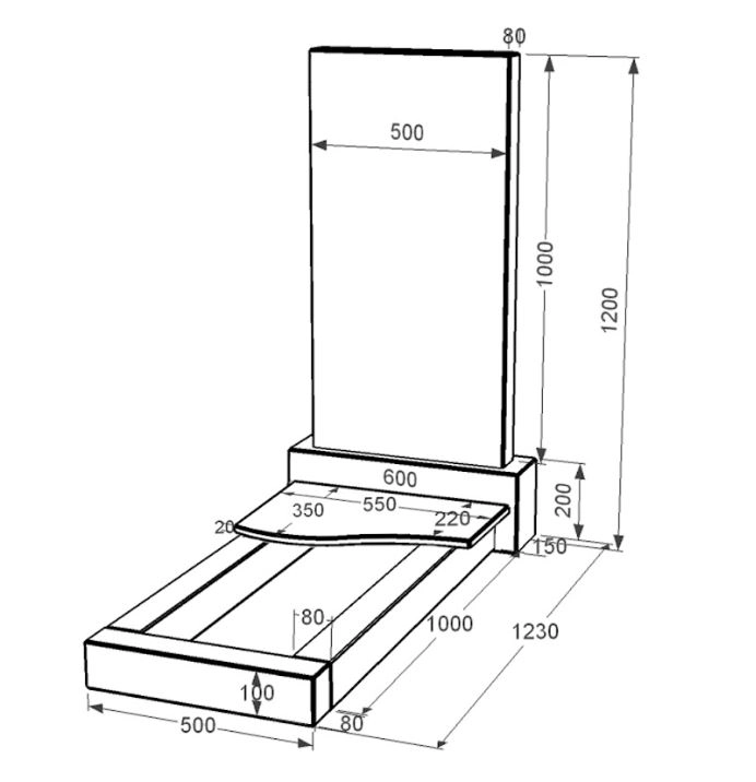 Розміри Пам'ятник із граніту стела 100х50 см одинарний із чорного граніту Коростишів з хвилею різьблений к3-kor-pf-100-50-08-001