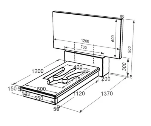 Розміри Пам'ятник із граніту з Тризубом резним одинарний із чорного граніту Коростишів к8-kor-pf-60-120-08-001