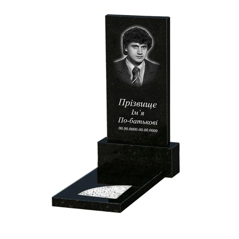 Основне Надгробок із граніту з вертикальним рівнем встановлення стели одинарний із чорного граніту Коростишів з вирізаним куточком к9-kor-pf-80-40-05-001