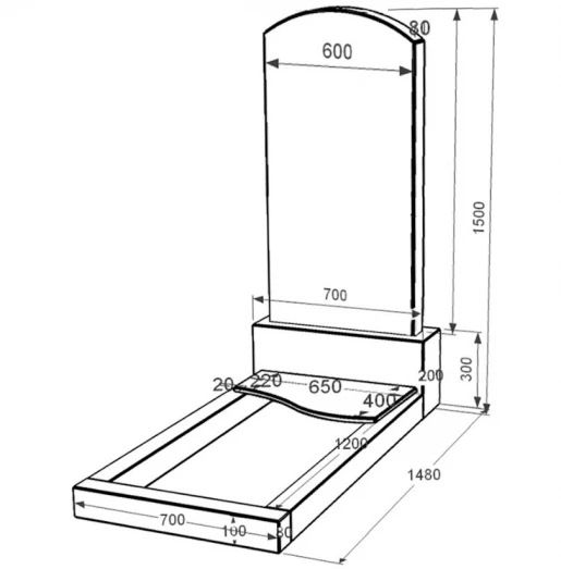Розміри Надгробок із граніту жіночий одинарний із чорного граніту Коростишів з хвилею різьблений к5-kor-npf-120-60-08-009