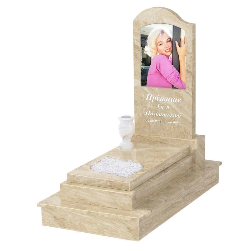 Основне Мармуровий пам'ятник фігурний одинарний з мармуру Дайна з листом різьблена робота к13-dan-pf-80-40-05-011-ck