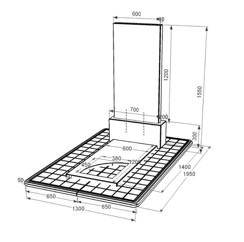 Размеры Гранитный памятник одинарный из черного гранита Коростышев с вырезанным уголком к9-kor-npf-120-60-08-001-pbd3