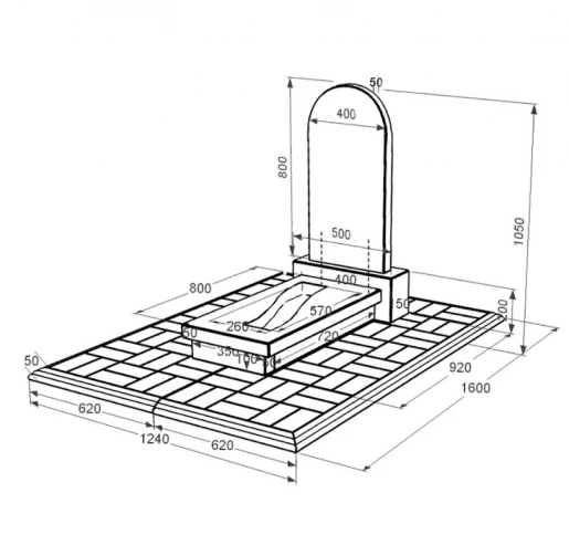 Розміри Гранітний камінь на могилу з вирізаною смугою одинарний із чорного граніту Коростишів з полукруглою стелою к23-kor-npf-80-40-08-006-pbd1