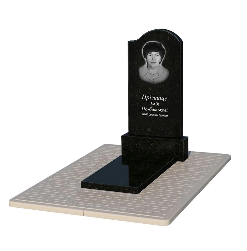 Основное Гранитный памятник на кладбище с надгробной плитой одинарный из черного гранита Коростышев с волной резной к7-kor-pf-100-50-08-011-r-pbd2