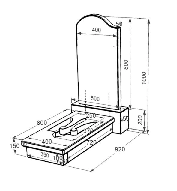 Размеры Одинарный памятник из гранита из черного гранита Коростышев с Трезубом вырезанным к8-kor-npf-80-40-08-011