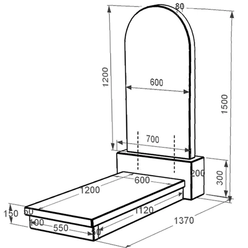 Розміри Гранітний пам'ятник надгробний жіночий одинарний із чорного граніту Коростишів з полукруглою стелою к10-kor-npf-120-60-08-006