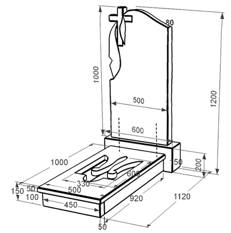 Размеры Гранитный памятник с Трезубом вырезанным одинарный из черного гранита Коростышев к8-kor-npf-100-50-08-142