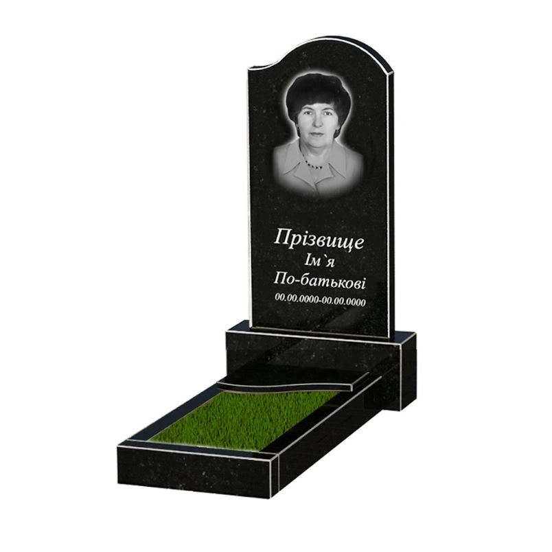Основне Гранітний пам'ятник з плитою на квітнику одинарний із чорного граніту Коростишів з хвилею різьблений к4-kor-npf-80-40-05-011-r