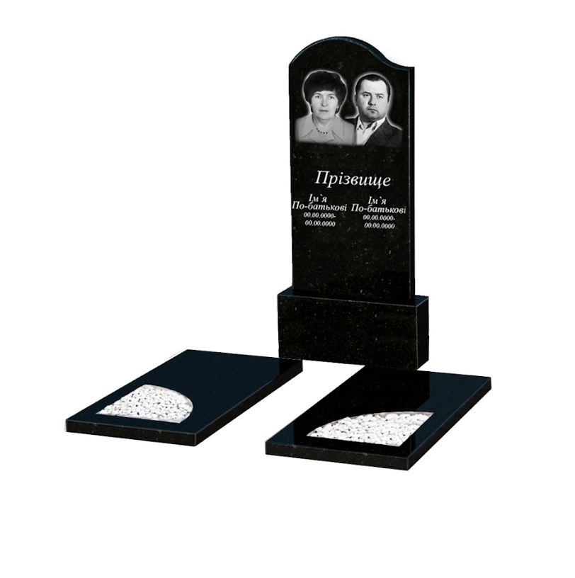 Основне Камінь на могилу з граніту з чорною стелою подвійний із чорного граніту Коростишів з вирізаним куточком к18-kor-pf-120-60-08-011-l