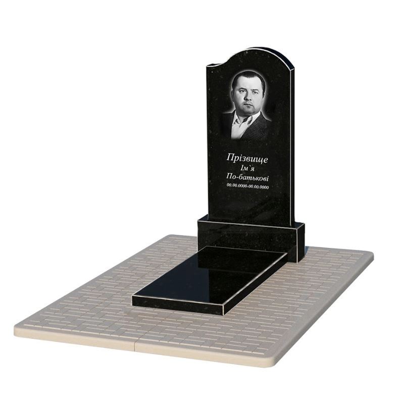 Основное Гранитный памятник с 1 надгробием одинарный из черного гранита Коростышев с волной резной к7-kor-npf-100-50-08-011-r-pbd2