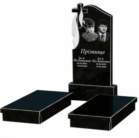 Основное Пам'ятник із граніту з хрестом різьблена робота подвійний із чорного граніту Коростишів з плащаницею різьблений к19-kor-npf-100-50-08-142