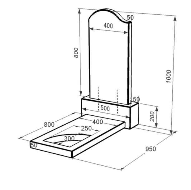Размеры Памятник из гранита для мужчины одинарный из черного гранита Коростышев с вырезанным уголком к9-kor-pf-80-40-05-011-l