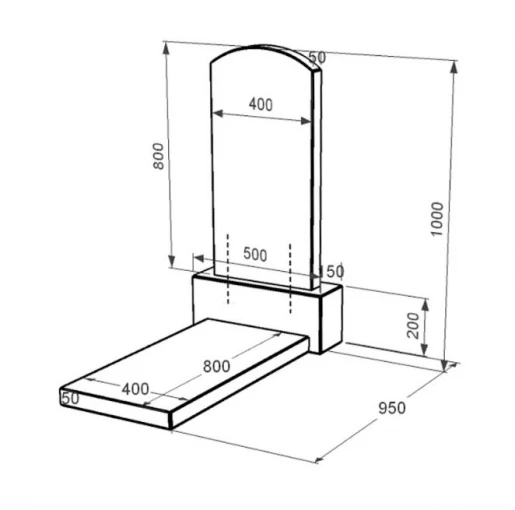 Розміри Гранітний пам'ятник з полірованими фасками одинарний із чорного граніту Коростишів з дугою різьблений к7-kor-pf-80-40-05-009