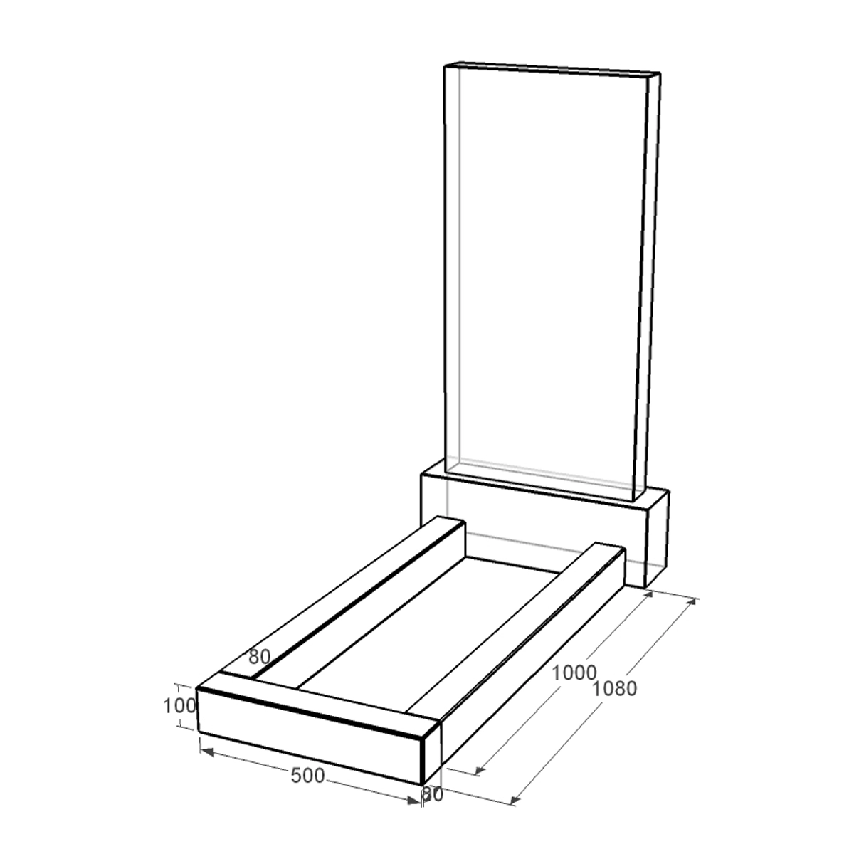 Розміри Квітник на могилу габро 1080x500x100 з граніту серія Базіс з полірованими фасками Коростишівського кар'єру cv-kor-pf-1080-500-Bazys