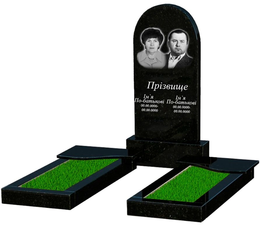 Основне Гранітний пам'ятник 120 см висотою подвійний із чорного граніту Коростишів з хвилею різьблений к15-kor-pf-100-50-08-006