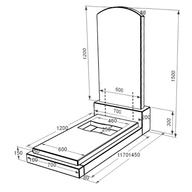 Розміри Гранітний пам'ятник з одним надгробком одинарний із чорного граніту Коростишів з вирізаним прапором к6-kor-npf-120-60-08-009