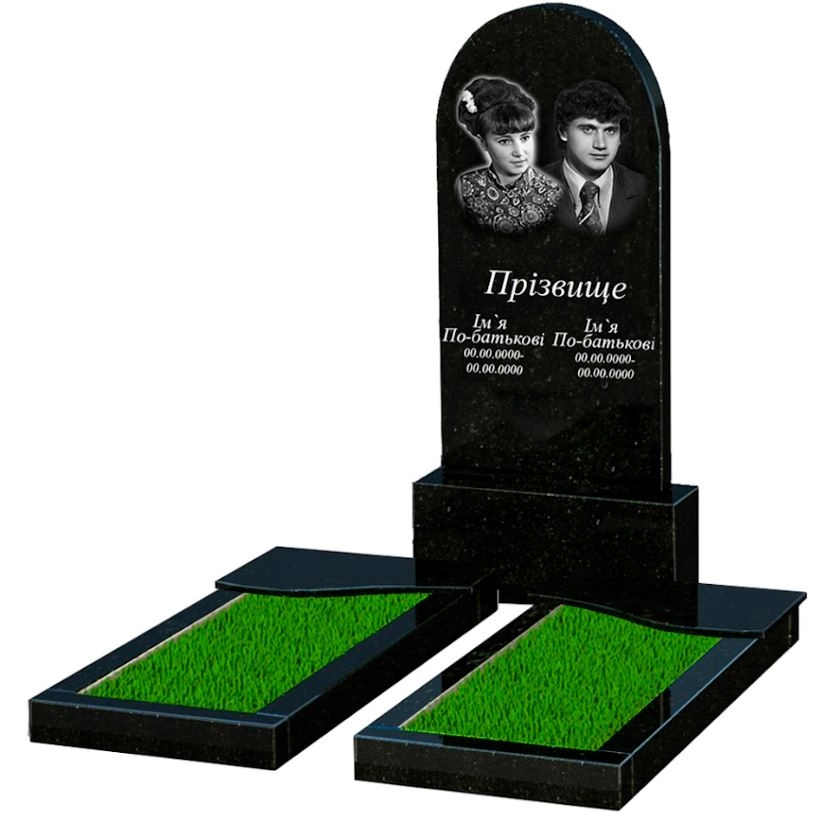 Основне Гранітний пам'ятник високий подвійний із чорного граніту Коростишів з хвилею різьблений к15-kor-pf-120-60-08-006