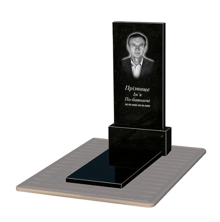 Основне Гранітний пам'ятник з 1 надгробком одинарний із чорного граніту Коростишів без різьблених робіт к7-kor-npf-120-60-08-001-pbd3