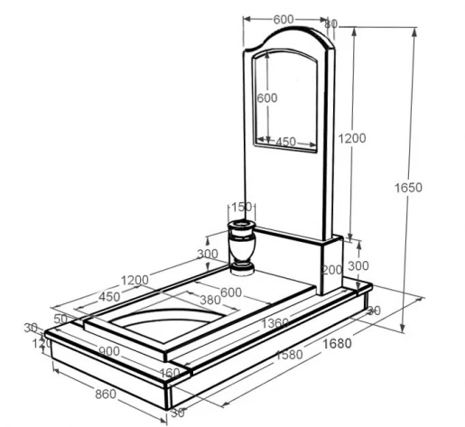 Розміри Одинарний мармуровий пам'ятник з білого мармуру Волокас з вирізаним куточком к9-vol-pf-120-60-08-011-r-ck