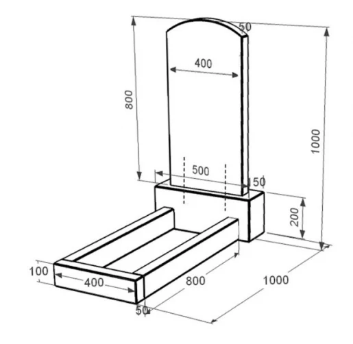 Размеры Гранитный памятник с полированными фасками одинарный из черного гранита Коростышев с дугой резной к1-kor-pf-80-40-05-009