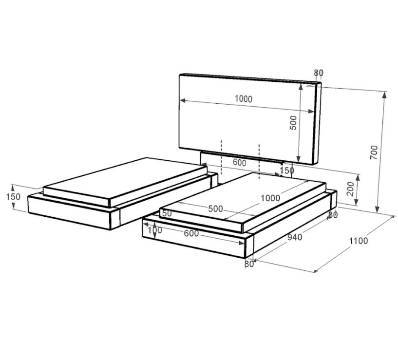 Размеры Гранитный памятник среднего размера двойной из черного гранита Коростышев без резных работ к21-kor-pf-50-100-08-001