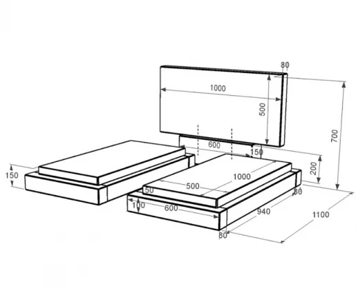 Размеры Гранитный памятник среднего размера двойной из черного гранита Коростышев без резных работ к21-kor-pf-50-100-08-001