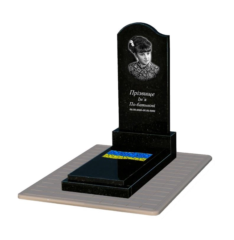 Основне Граніт надгробок з вирізаним прапором одинарний із чорного граніту Коростишів к6-kor-pf-120-60-08-011-l-pbd3