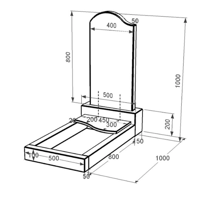 Размеры Надгробие из гранита с плитой на цветнике одинарное из черного гранита Коростышев с волной резное к5-kor-pf-80-40-05-011-l